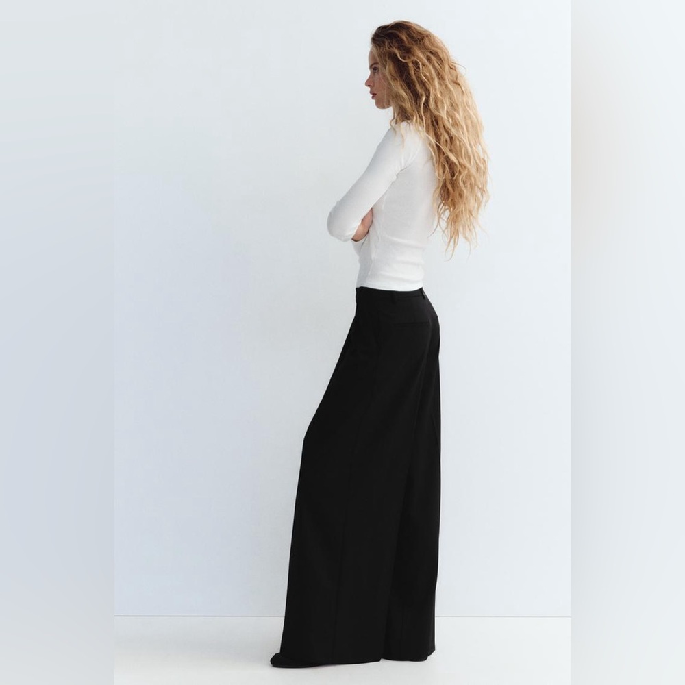 Zara High Waisted Black Wide-Leg Pants Size XL NWOT - Picture 2 of 14